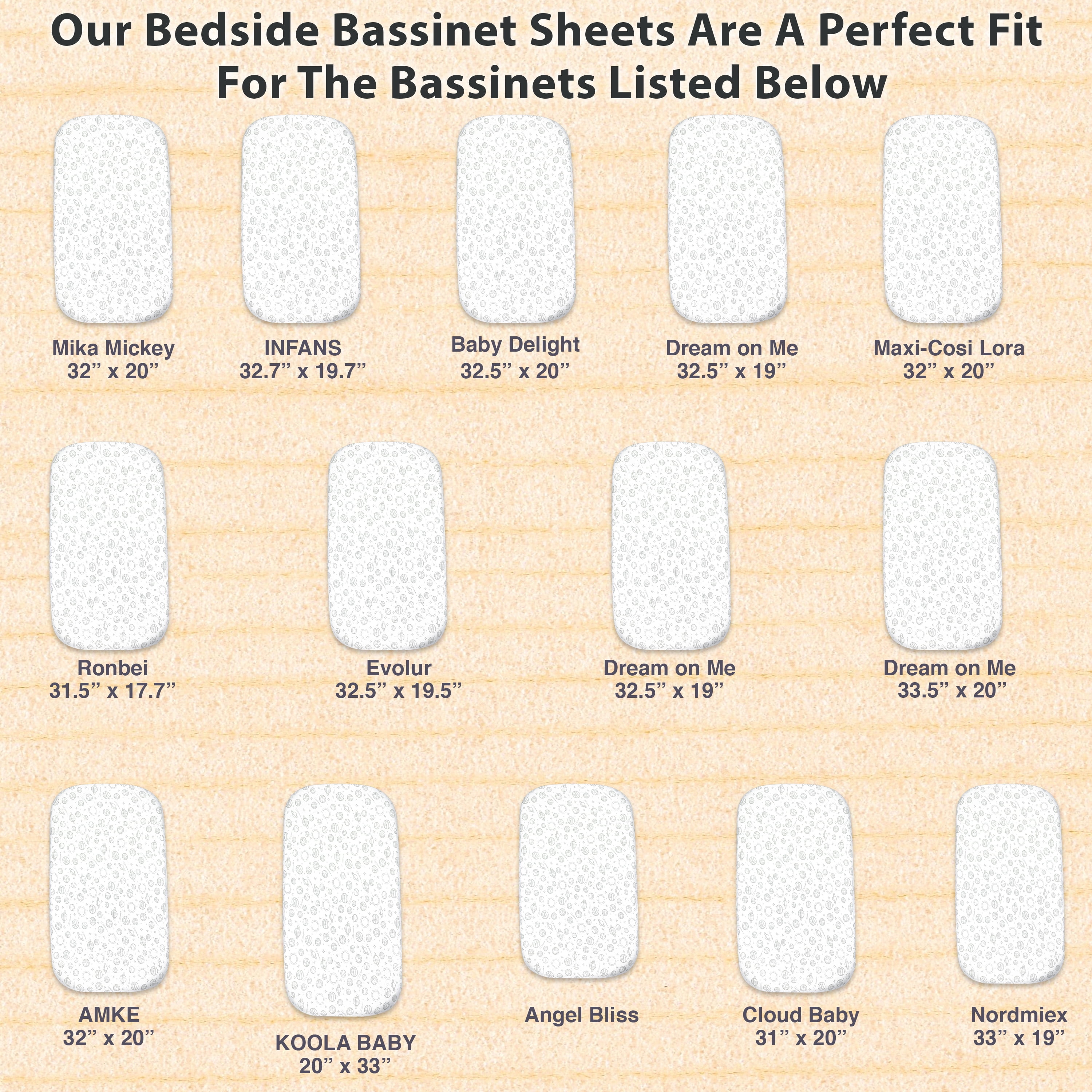 2 Pack Bedside Sleeper Bassinet Fitted Sheets, Organic Cotton, 33x20x4 Inches, Compatible with Pads Size Between 17-21 in Width, 29-33 in Length, and 1.5-4 in Thick