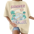 thumbnail image 2 of TrendOFT Beach Oversized Graphic Tees for Women Vintage Adventure Short Sleeve Shirts Baggy Summer Vacation Tops Beige L, 2 of 4