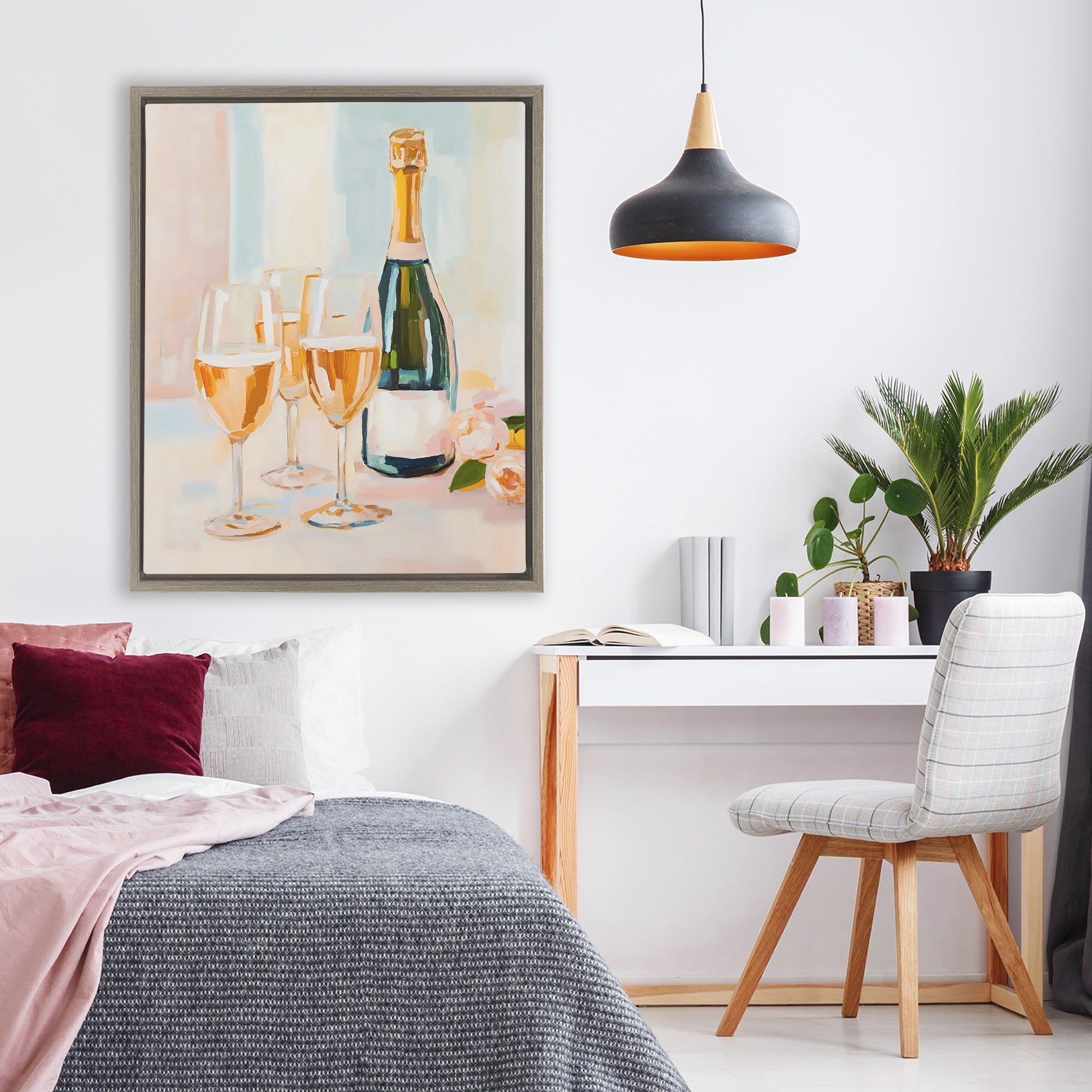 Stupell Industries Champagne Triple Toast Brown Framed Floater Canvas Wall Art, design by The Prints Vibe