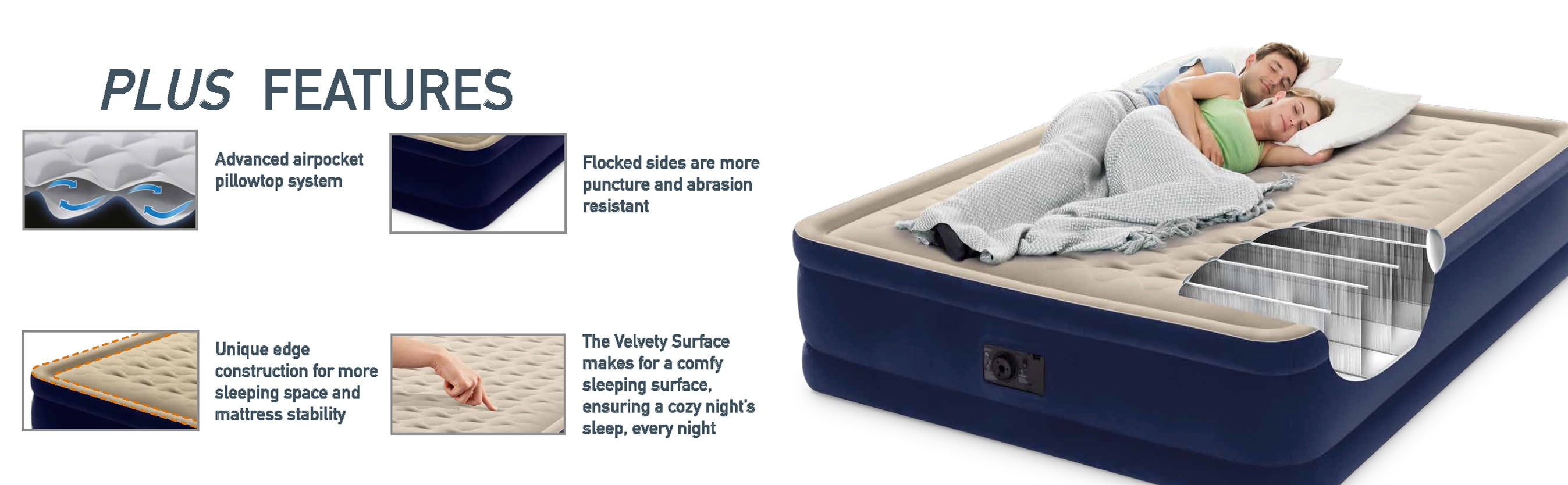 Intex Dura-Beam 18 in Waterproof Air Mattress, with Built-in Pump, Queen