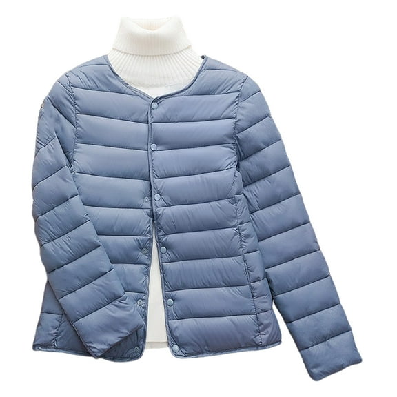 Winter Down Coat Thickened Padded Round Neck Pockets Button Down Windproof Long Sleeves Heat Retention Warm Daily Cold Weather Outwear Cotton Jacket