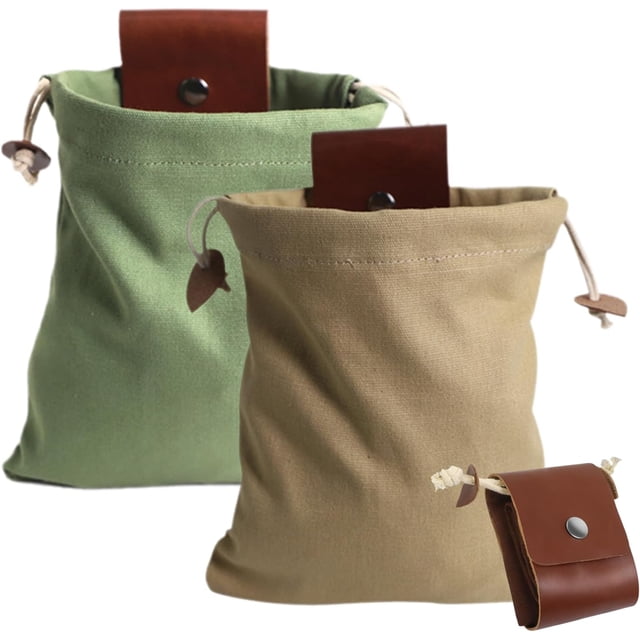 Foraging Bag, Belt Bag, Handmade Cowhide Canvas Foraging Bag, Haversack Bushcraft Bag Storage Folding Bag for Travel Camping Hiking, Leather Drawstring Bag