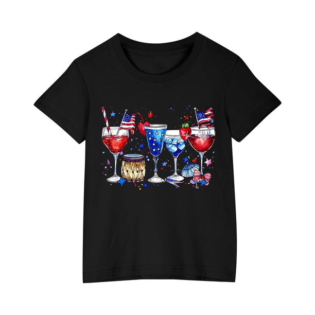 Vestido Corto de Verano Niños Niños Niñas Camiseta de Algodón Cuello Redondo Lindo Día de la Independencia Imprimir Top