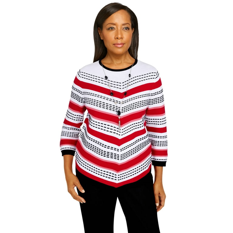 Alfred Dunner Womens Petite Textured Chevron Asymmetrical Hem Sweater