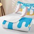 thumbnail image 4 of meiyoeat Ice Cream Baseball Letter D Bed Spread Queen for Boys Girls, Blue Yellow Waffle Drip Queen Coverlet Set, 3-Piece, 4 of 7