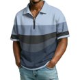 thumbnail image 2 of Polo Shirts for Men Casual Quarter Zipper Striped Henley Shirts Lightweight Short Sleeve T Shirt Fashion Work Collared Pullover OIOLOYJM Light Blue 3XL, 2 of 9