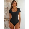 thumbnail image 6 of ANRABESS Ribbed Knit Bodysuit Top for Women Short Sleeve Scoop Neck Fitted One Piece Shirt, Casual Summer Going Out Top, 6 of 9