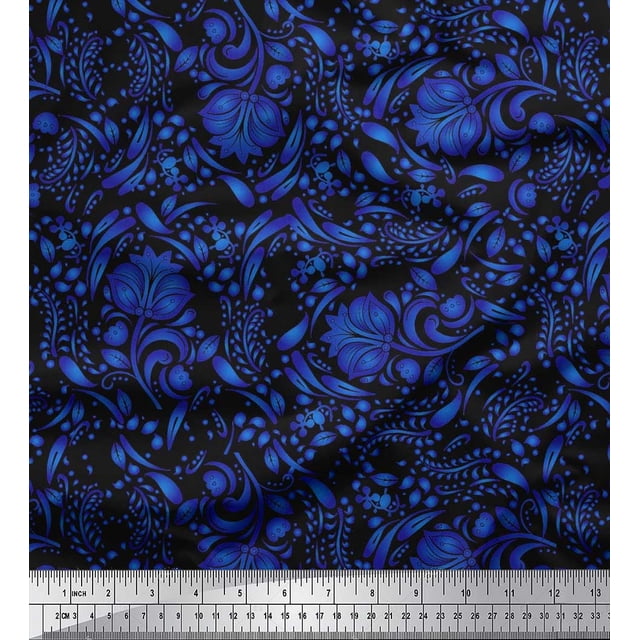 Soimoi Polyester Crepe Fabric Leaves & Floral Artistic Print Fabric by The Yard 42 Inch Wide