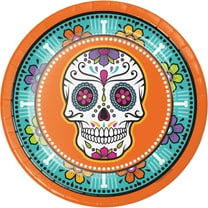 Orange and Teal Blue Day of the Dead Halloween Dinner Plates 8.75"