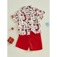 thumbnail image 5 of Todlder Kids Little Boy Christmas Clothing Set 12 18 24 Months 2T 3T 4T 5T Santa Button-up Short Sleeve Lapel Neck Shirt Tops Shorts Outfit, 5 of 9