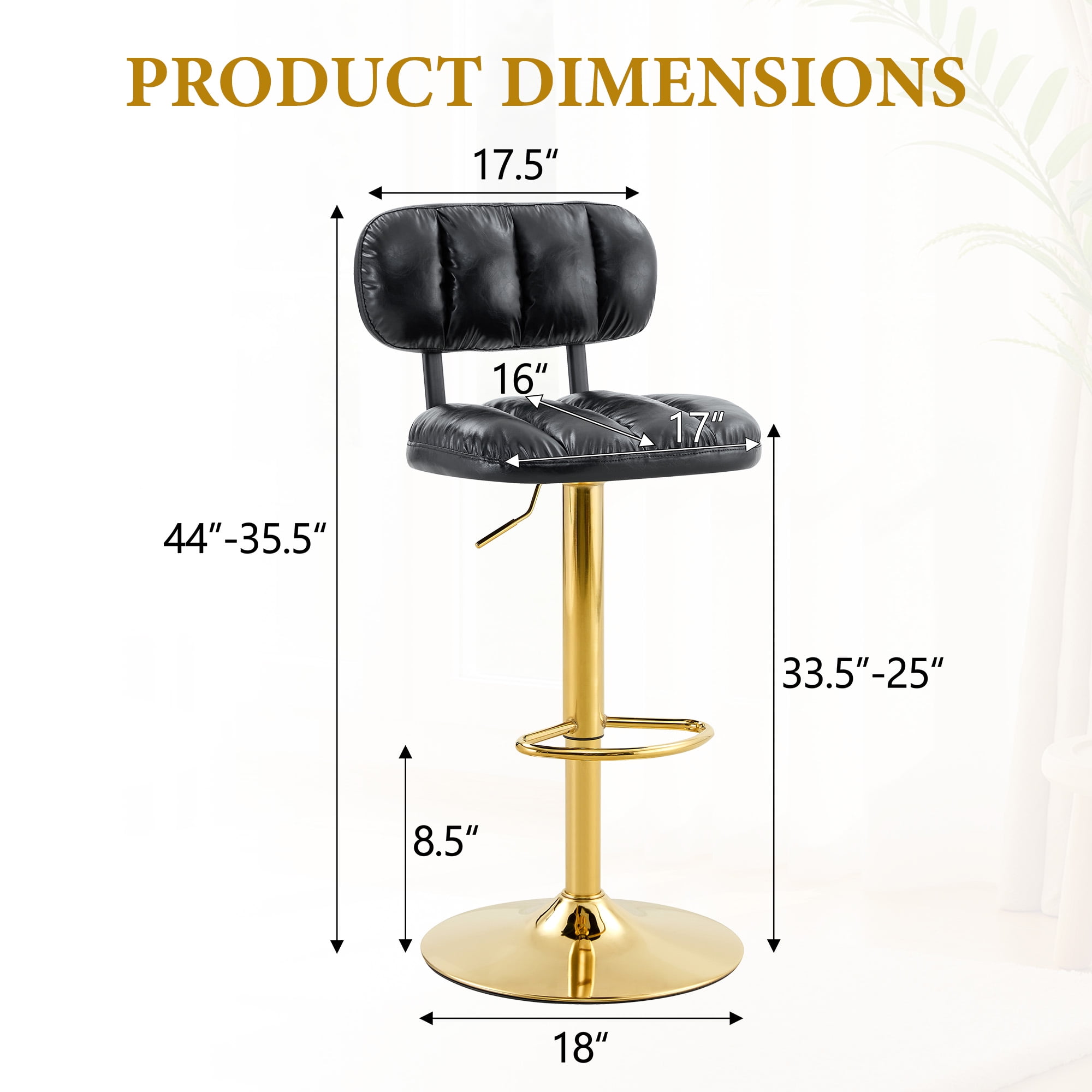 Alvantor Adjustable Bar Stools Set of 2 Leather Swivel Bar Stools Counter Height Bar Chairs for Kitchen Island Black