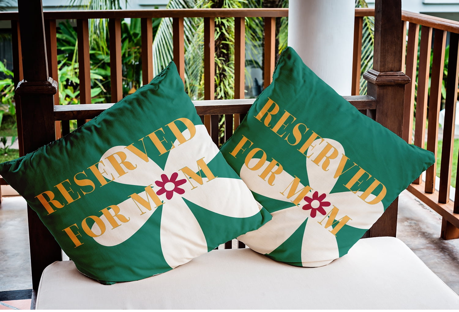 18" x 18" Simply Daisy Reserved for Mom with Flowers Indoor/Outdoor Pillow, Kelly Green Qty 1