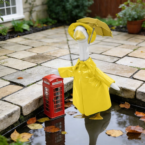 Hxlamzoo 23 Inch Porch Gooses Raincoat Three Piece Set Plastic Orange Yellow Green Rain Decoration Suit for Lawn Statue Outdoor Porch Decor, Excluding Gooses
