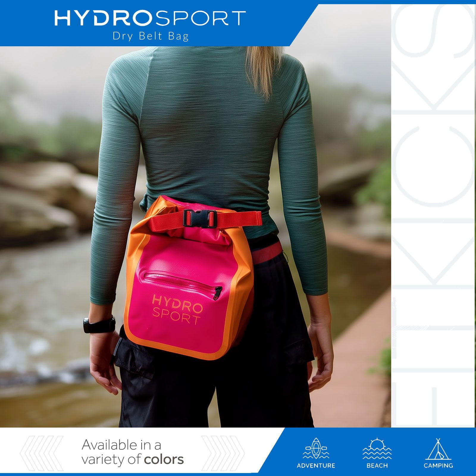 FITKICKS HydroSport Dry Belt Bag Waterproof Waist Pack with Adjustable Strap - Pink