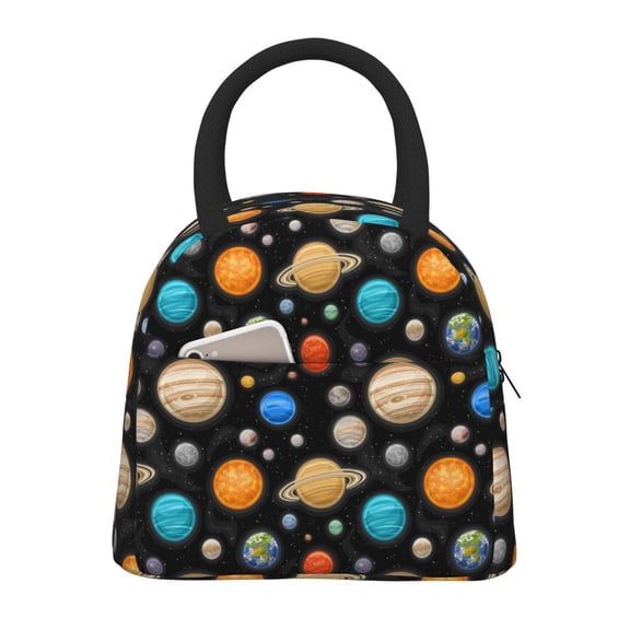 Kuqiui Planets In Deep Space Print Lunch Bag for Women & Men Adult Insulated Lunch Box,Small Leakproof Cooler Food Lunch Containers Reusable High Capacity Lunch Tote Bags for Work,Travel,Outdoor