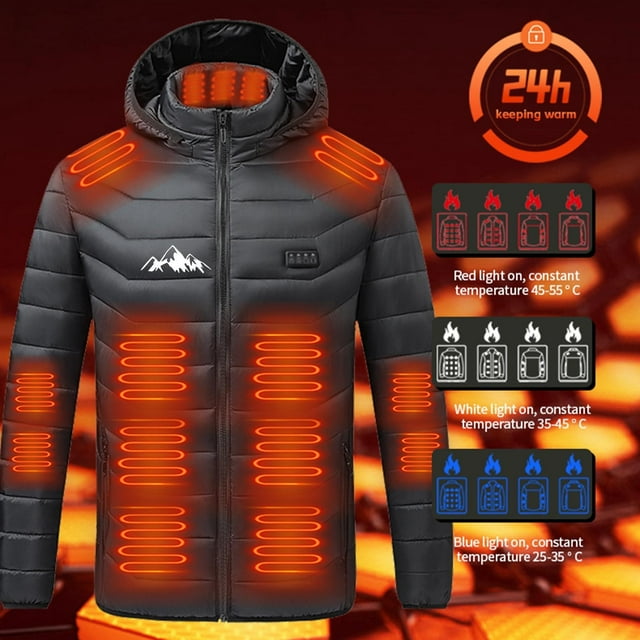 Ceisia Men's Intelligent Heated Hooded Jacket 3 Gear Temperature Adjustable Windproof Casual Gift Thermal Top