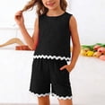 thumbnail image 2 of Tank Top Set for Girls, Solid Color Bubble Ruffle Trim Round Neck and Shorts 2-Piece Summer Casual Outfit for Kids, 2 of 9