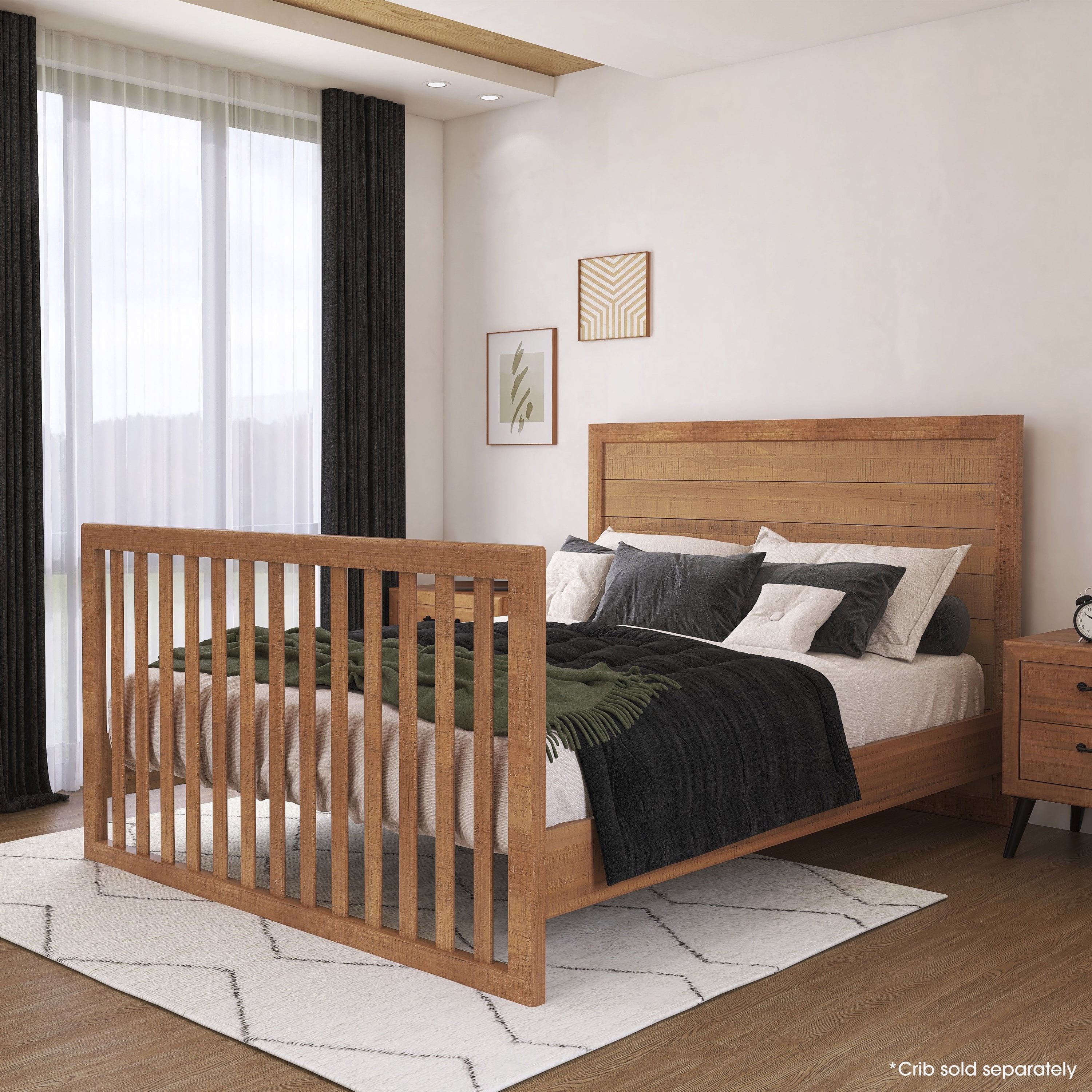evolur Convertible Crib Wooden Full Size Bed Rail, Sugar Cane
