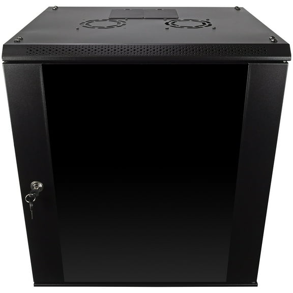 NavePoint 12U Server Rack Enclosure with Glass Door, Cooling Fan, Locks, & Removable Side Panels - 12U Wall Mount Network Cabinet 19 Inch Rack 17.7" Deep (450mm)