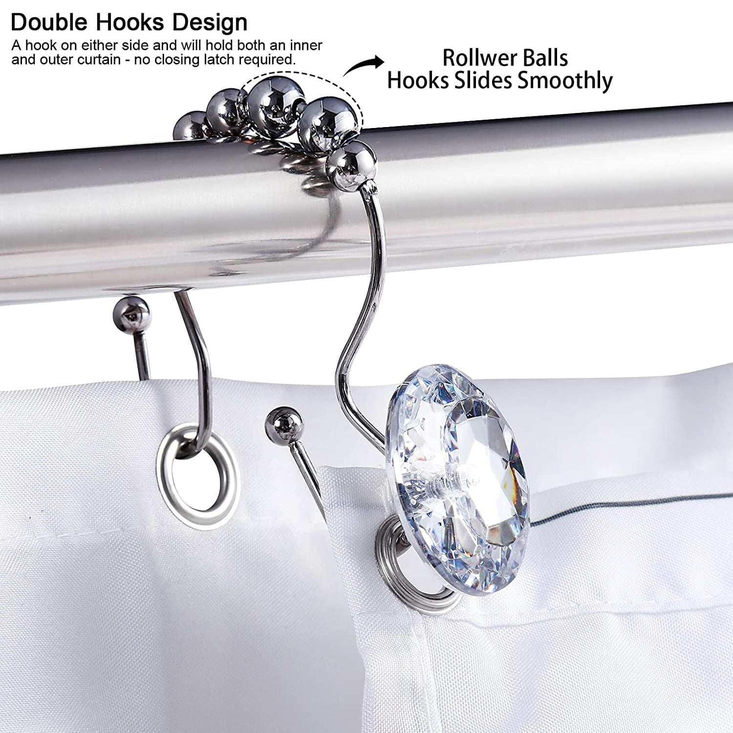 Maytex Shower Curtain Hooks, Shower Curtain Rings, Rust-Resistant  Decorative Double Roller Glide Shower Hooks, Shower Rings for Bathroom  Shower Rods