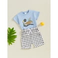 thumbnail image 4 of Baby Toddler Boy Duck Outfit 3 6 12 18 24 Months 2T 3T Animal Embroidery Short Sleeve T-Shirt Plaid Elastic Waist Shorts 2 Pcs Clothes Set, 4 of 9