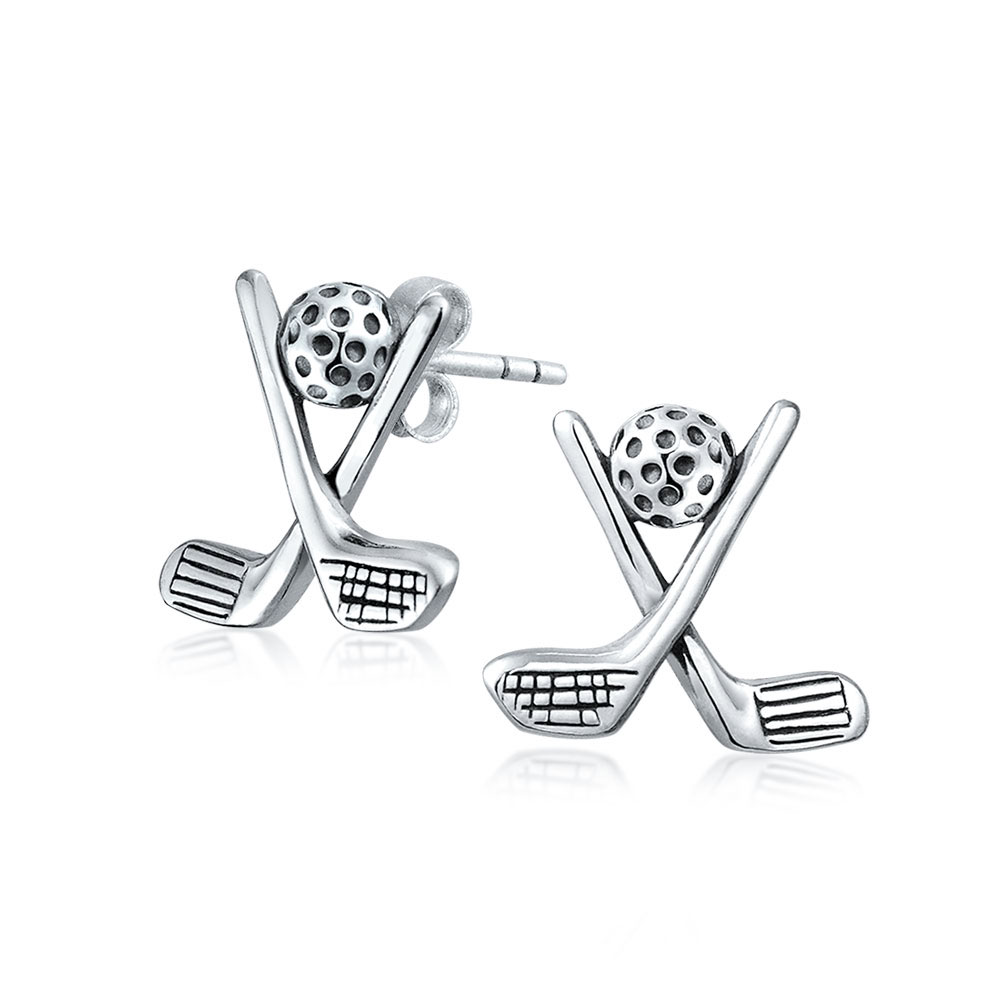 Bling Jewelry Golfer Gift Golf Club Ball Sport Athlete Stud Golf Earrings for Women Oxidized