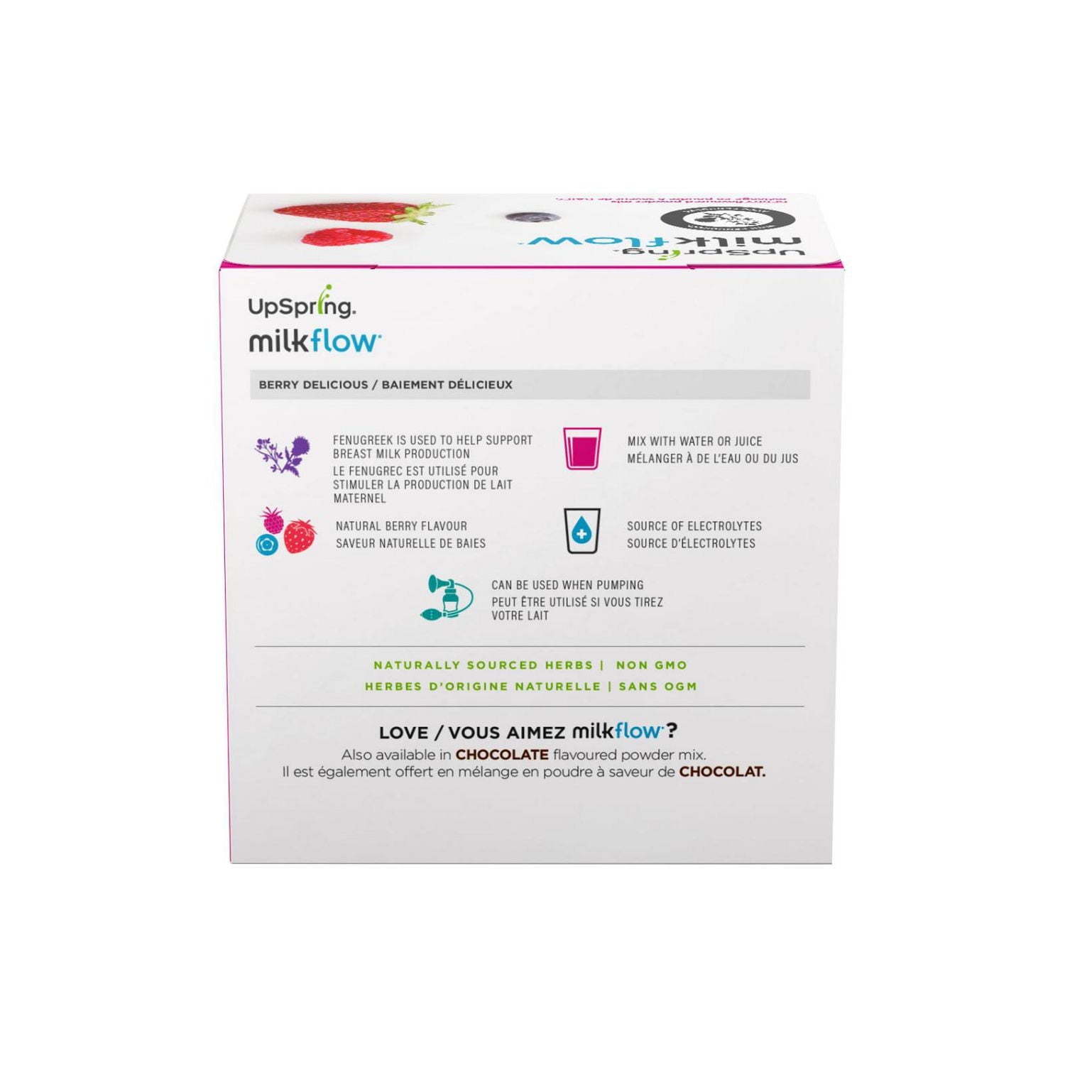 UpSpring Milkflow, mélange en poudre a saveur de BAIES, aide a stimuler la production de lait maternel, 16ct
