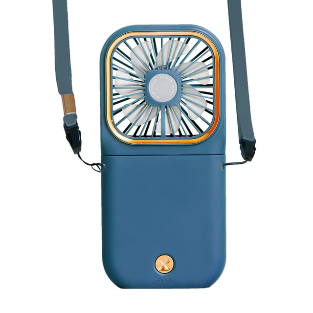 Graflsoa Ventilateur de Cou Réglable à 180° avec Support de Téléphone et Banque d'Alimentation, Ventilateur Portable à 3 Vitesses pour Voyage, Bureau et Extérieur, Rechargeable par USB, Bleu