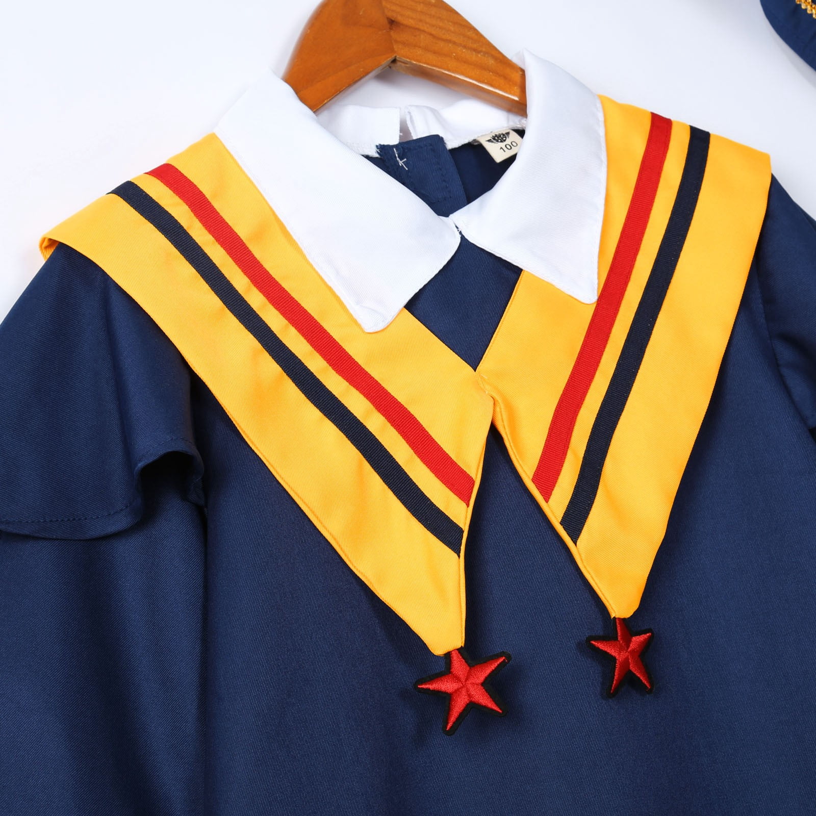 VNKIDY Girls Kids Collar Graduation Gown Dress With Star Decorations Matching Graduation Cap Set For Preschool Kindergarten Graduation Ceremonies School Events