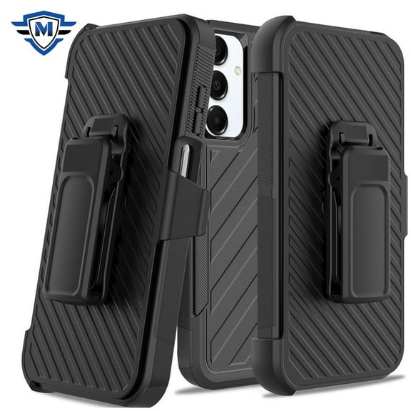 Designed for Samsung Galaxy A16 5G Premium Design Hybrid lined with Belt Clip Holster Shockproof Rugged Textured 2in1 Non Slip Tough Phone Case Cover - Black
