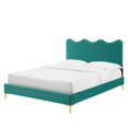 thumbnail image 1 of Platform Bed Frame, Full Size, Teal Blue, Velvet, Modern Contemporary, Bedroom Master Guest Suite Room, 1 of 10