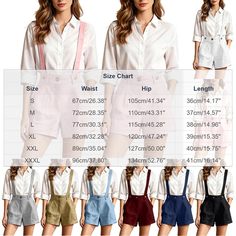 PEIBang Women's Wrinkle Resistant High Rise Suspender Shorts