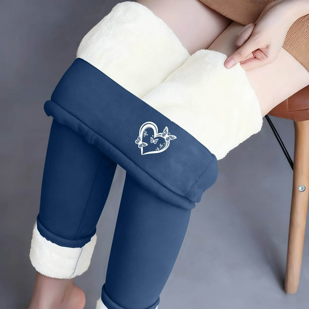 Leggings de lana de cordero gruesa para mujer, pantalones largos con estampado pequeño y forro polar añadido, pantalones de poliéster para mujer