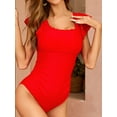 thumbnail image 5 of Alove Sexy V Neck Square Collar One Piece Swimwear for Women Double Flounces Double Straps Bath Suit Monkini, 5 of 7