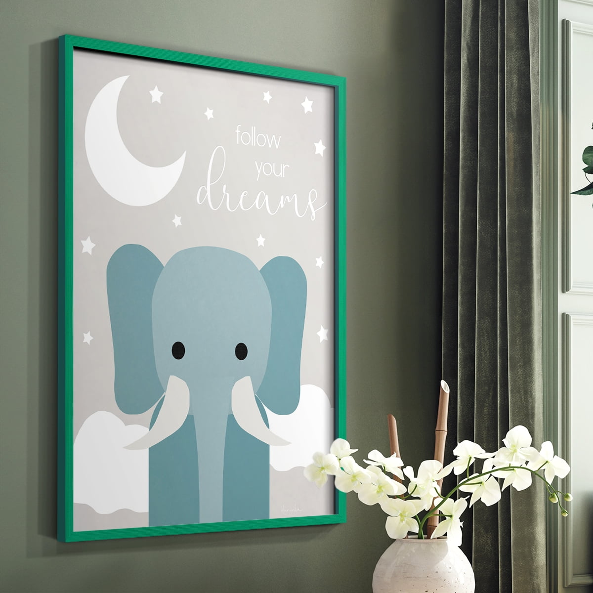 Dreams Elephant in Paper Solid Wood 11 x 14 Framed Print