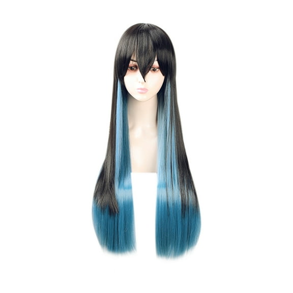 Unique Bargains Wigs for Women 31" Black Blue Wigs with Wig Cap