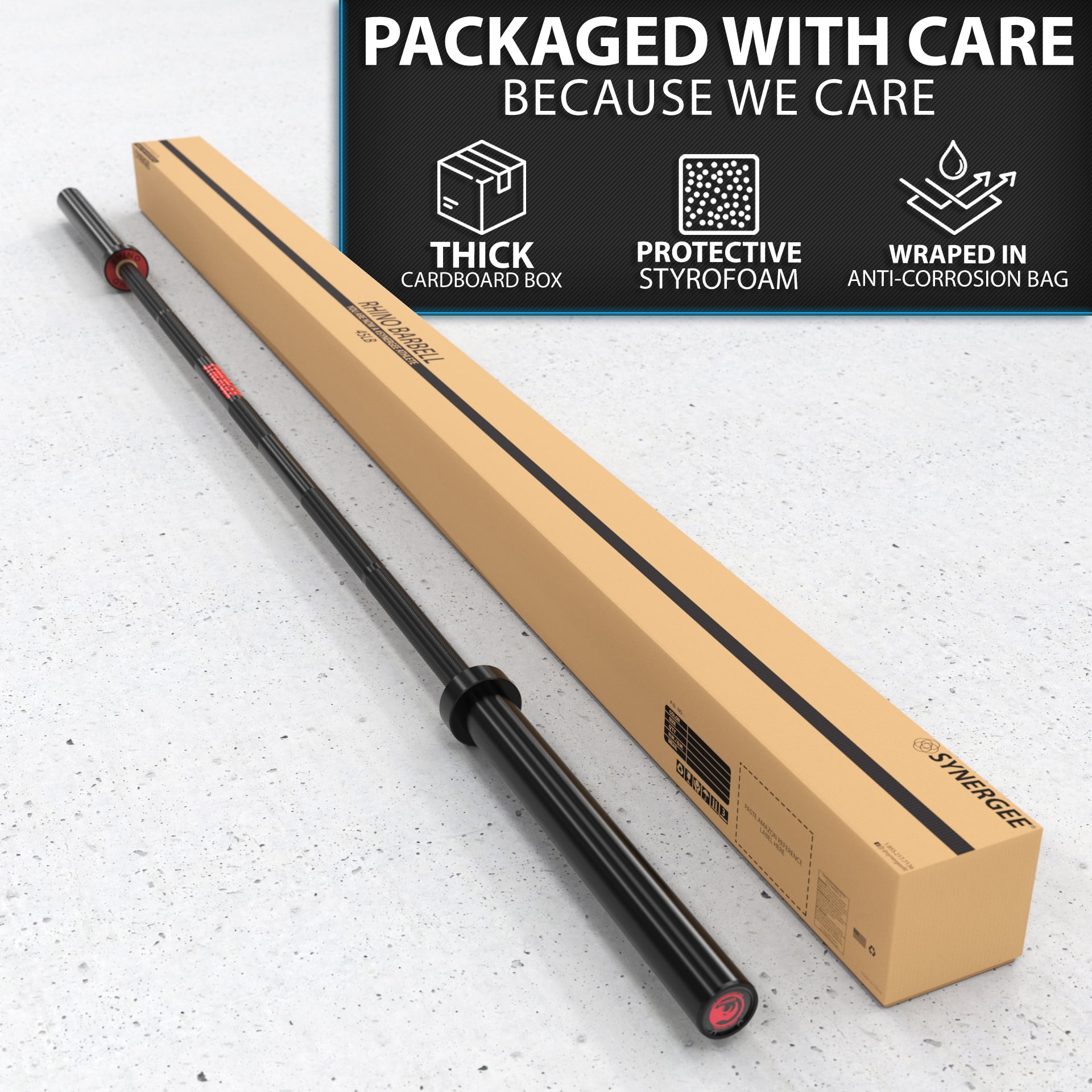 Synergee Rhino Powerlifting Barbell - Power Bar - Squat, Bench Press, & Deadlift Bar - 45 lbs, 29 mm, Power Lifter Bar