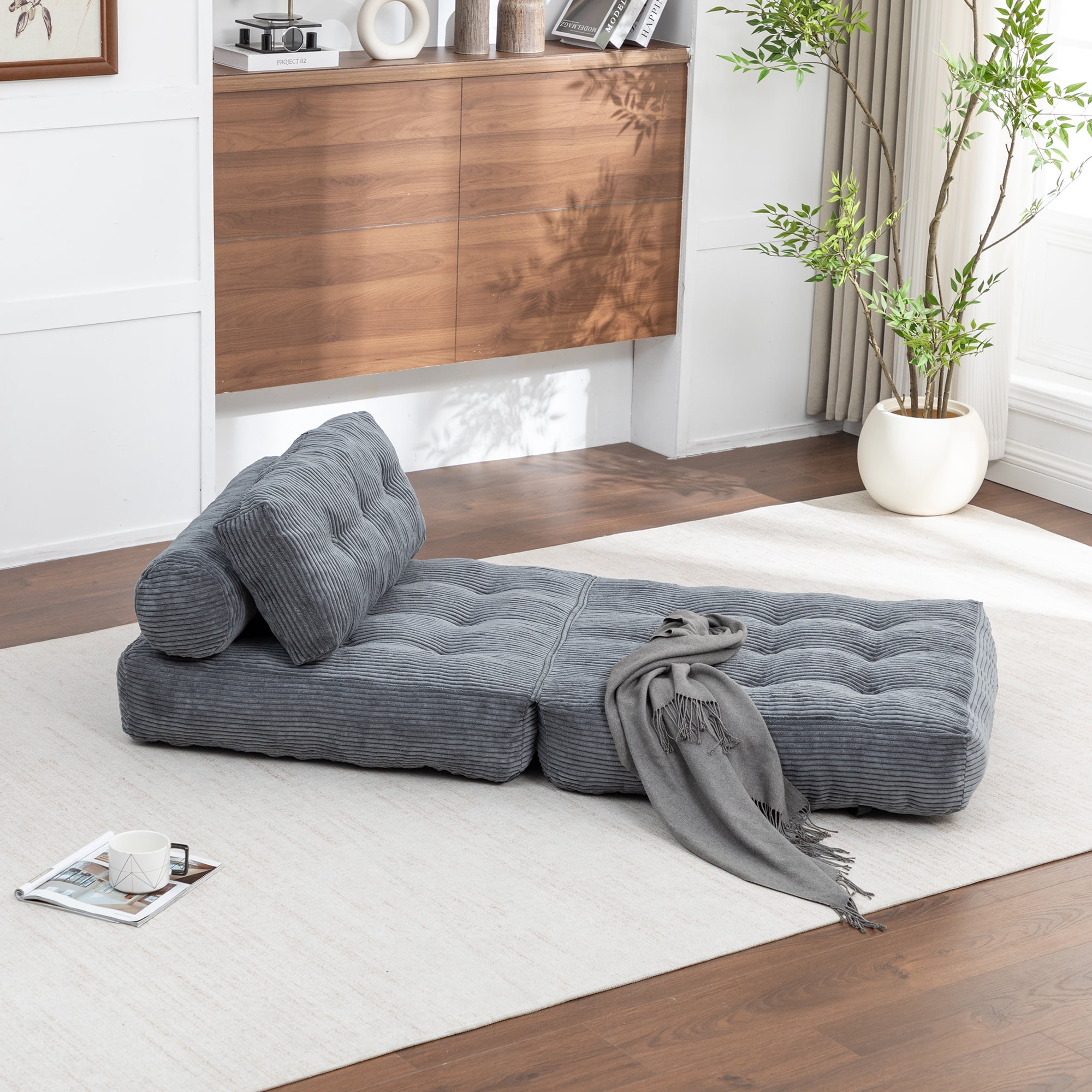 Leumius Folding Sofa Bed,68.5 inch Convertible Sleeper Sofa Chair with Pillow,Foldable Mattress Futon with Back Support,Soft Sleeper Chair Bed Floor Sofa for Living Room Bedroom,Dark Gray