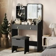 thumbnail image 3 of Garvee Vanity Desk with LED Light Mirror & Charging Station, Small Makeup Vanity Set with 2 Drawers & Storage Stool, Black Vanity Table for Bedroom, 3 of 8
