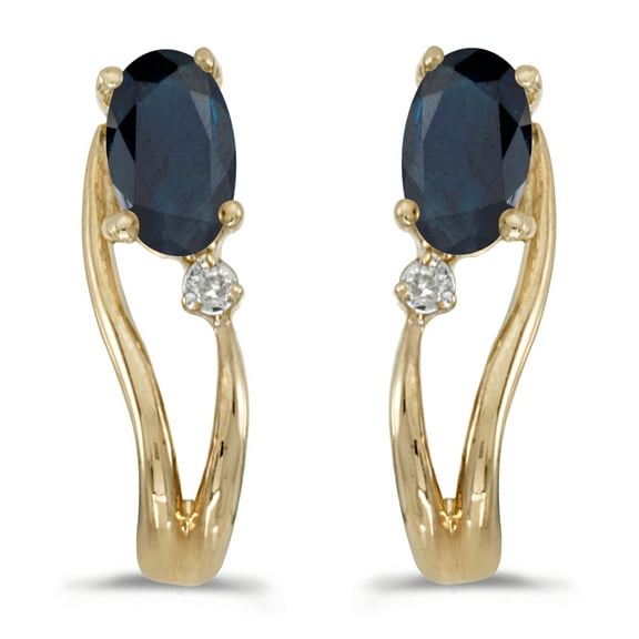 14k Yellow Gold Oval Sapphire And Diamond Wave Earrings