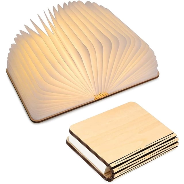 Lámpara LED de madera para libros, plegable y magnética, recargable por USB, decorativa.