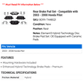 thumbnail image 2 of Rear Brake Pad Set - Compatible with 2003 - 2008 Honda Pilot 2004 2005 2006 2007, 2 of 2