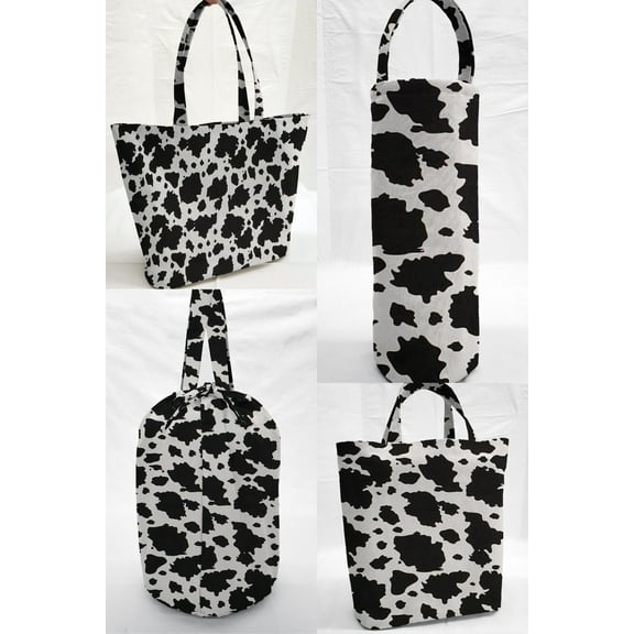 Black & White Cow Spots Reusable Fabric Gift Bags and/or Tote Bags (Drawstring Tote)