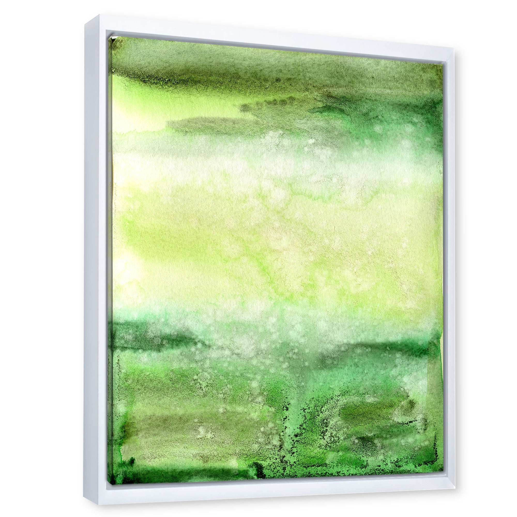 Designart 'Pastel Abstract With Beige and Dark Green & Spots' Modern Framed Canvas Wall Art Print
