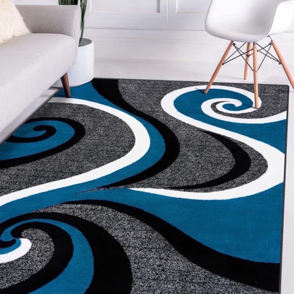 Luxe Weavers Turquoise Swirls Modern Abstract Area Rug 5x7