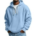 thumbnail image 2 of Eryao Oversized Hooded Sweatshirt Men Waffle Long Sleeve Pullover Hoodies Soft lIGHTWEIGHT Athletic Drawstring Hoodie with Pocket,Blue,M, 2 of 8