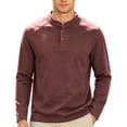 thumbnail image 2 of Ceisia Men's Fleece Henley Shirt Stand Collar Button Up Long Sleeve Casual Solid Color Pullover Top Wine XXL Gift, 2 of 8