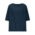 thumbnail image 4 of LADIGASU Women's Round Neck Short Sleeve Loose Solid Color T Shirt Tunic Summer Shirt Imitation Of Cotton And Linen Blouse With Pockets, 4 of 7