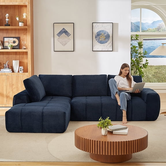 Kosynda 111" Cloud Sectional Sofa with L-Shape Chaise, Boneless Modular Couch with Deep Seat for Living Room, Reception Spaces, Blue, Left Facing Chaise