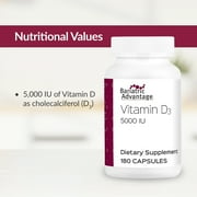 Bariatric Advantage Vitamin D3 5,000 IU - Bariatric Vitamin D Capsules - Water-Miscible - Bone Strength Support* - Easy Swallow Capsule - 180 Count